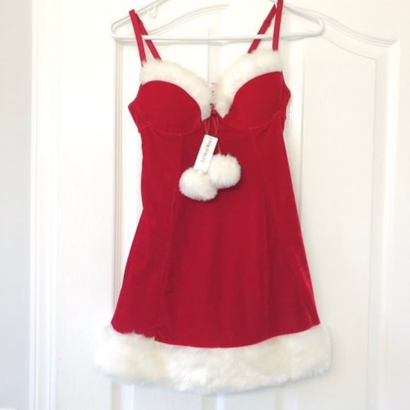 NEW La Vie En Rose Santa Dress Mini Dress Pom Pom - Picture 5 of 8